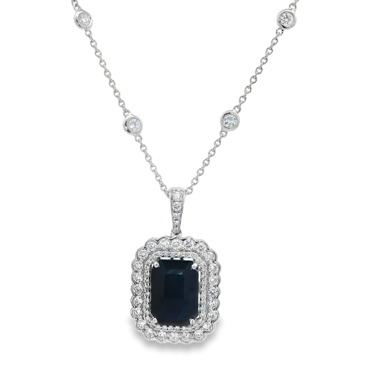 Jai's 14K White Gold Octagon-cut Sapphire & Diamond Necklace