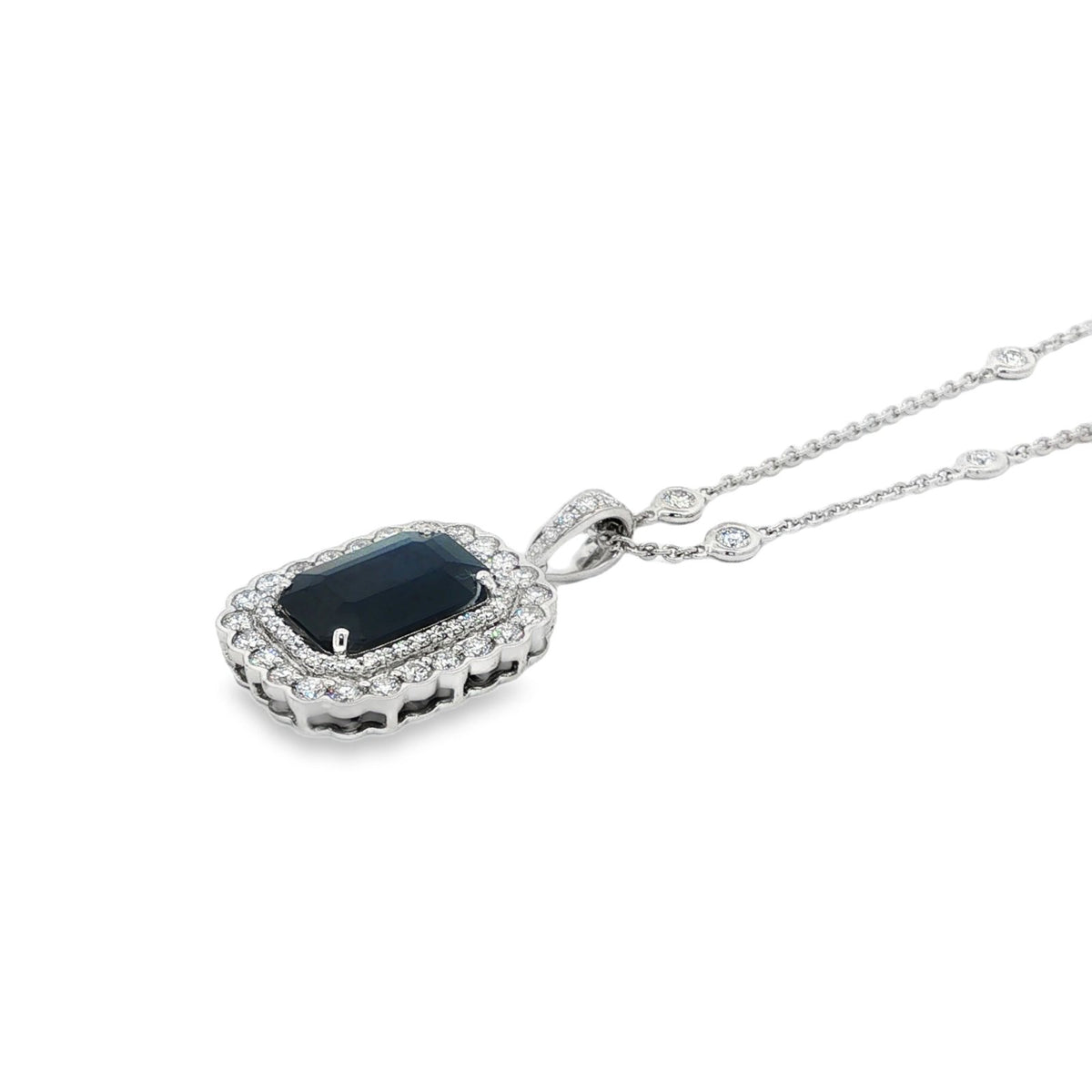 Jai's 14K White Gold Octagon-cut Sapphire & Diamond Necklace
