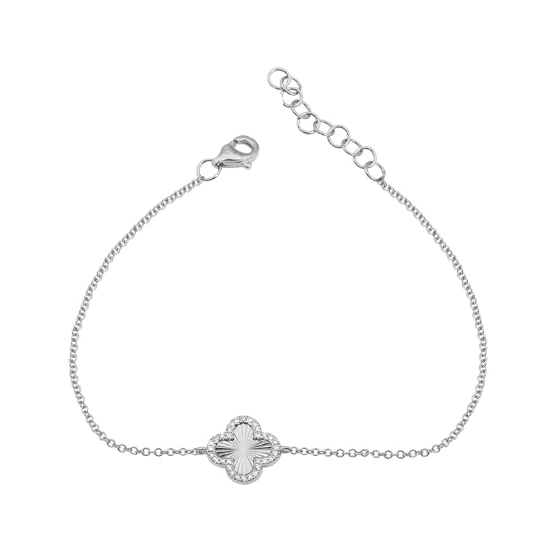 Jai's 14K White Gold Diamond Faceted Clover Bracelet