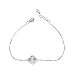 Jai's 14K White Gold Diamond Faceted Clover Bracelet