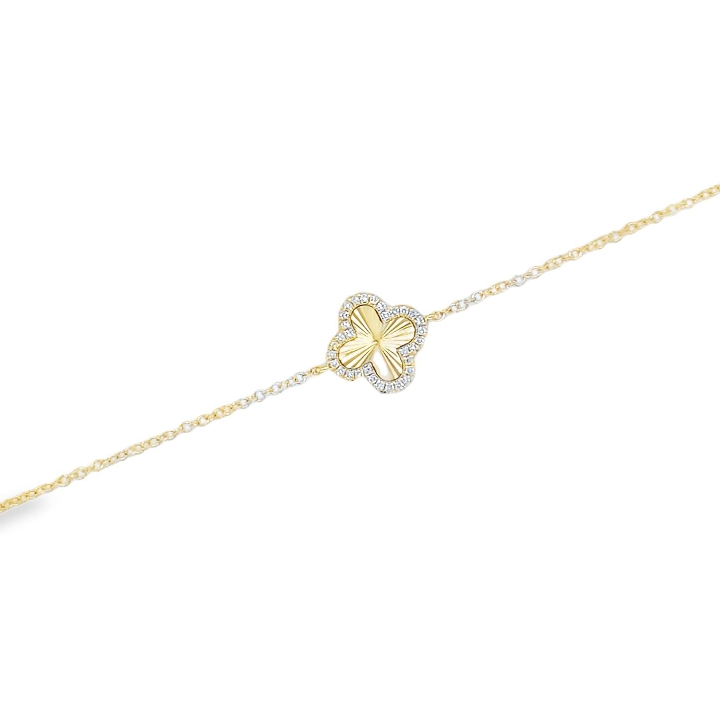 Jai's 14K Yellow Gold Diamond Faceted Clover Bracelet