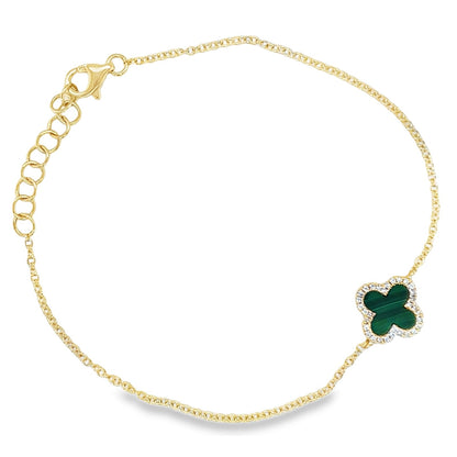 Jai's 14K Yellow Gold Malachite & Diamond Clover Bracelet