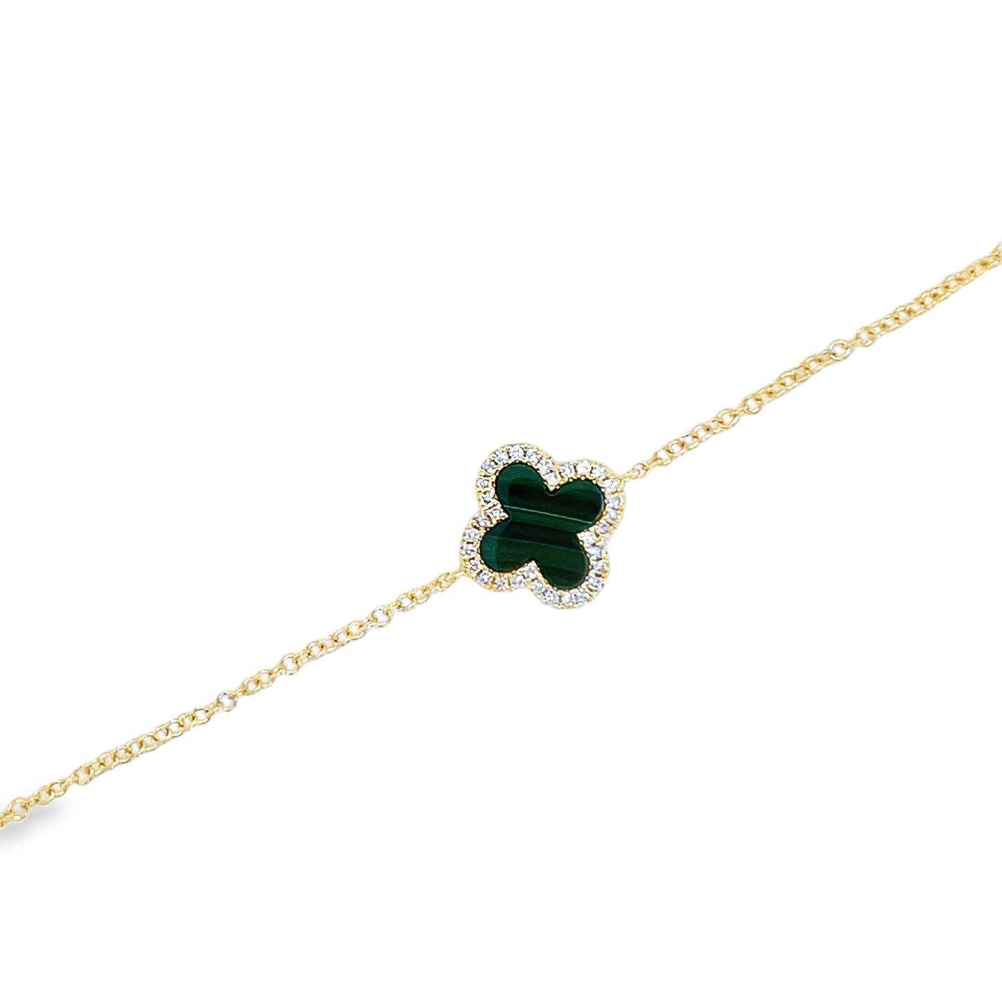 Jai's 14K Yellow Gold Malachite & Diamond Clover Bracelet