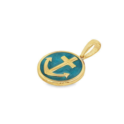 Jai's 14K Yellow Gold Turquoise-accented Anchor Pendant