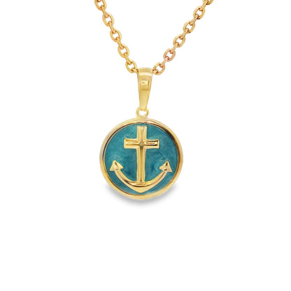 Jai's 14K Yellow Gold Turquoise-accented Anchor Pendant