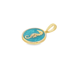 Jai's 14K Yellow Gold Turquoise-accented Seahorse Pendant