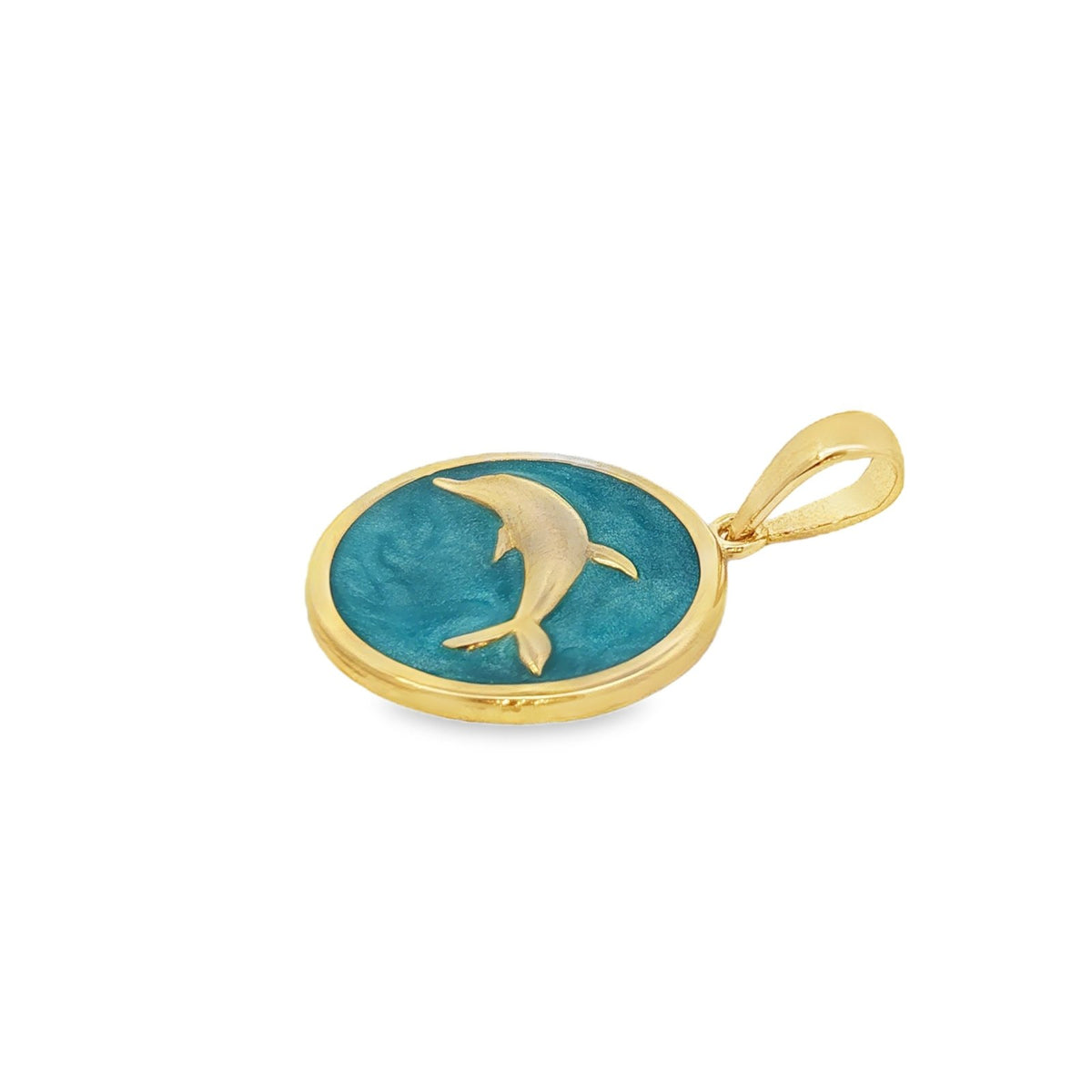 Jai's 14K Yellow Gold Turquoise-accented Dolphin Pendant