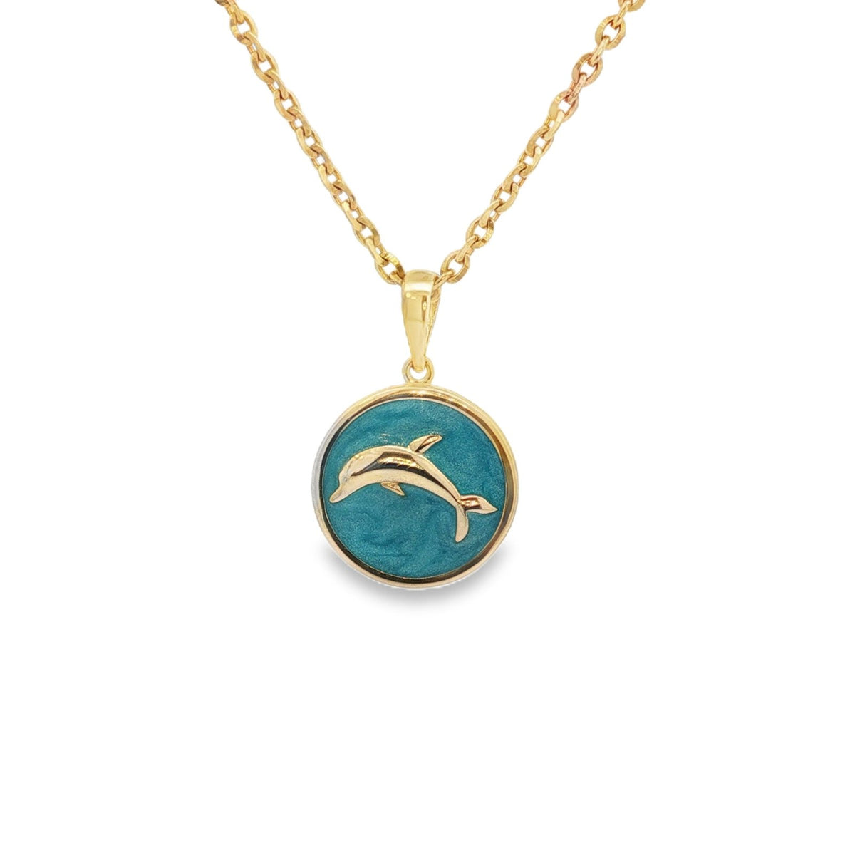 Jai's 14K Yellow Gold Turquoise-accented Dolphin Pendant
