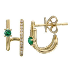Jai's 14K Yellow Gold Emerald & Diamond Hooked Studs