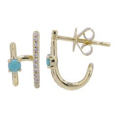 Jai's 14K Yellow Gold Turquoise & Diamond Hooked Studs