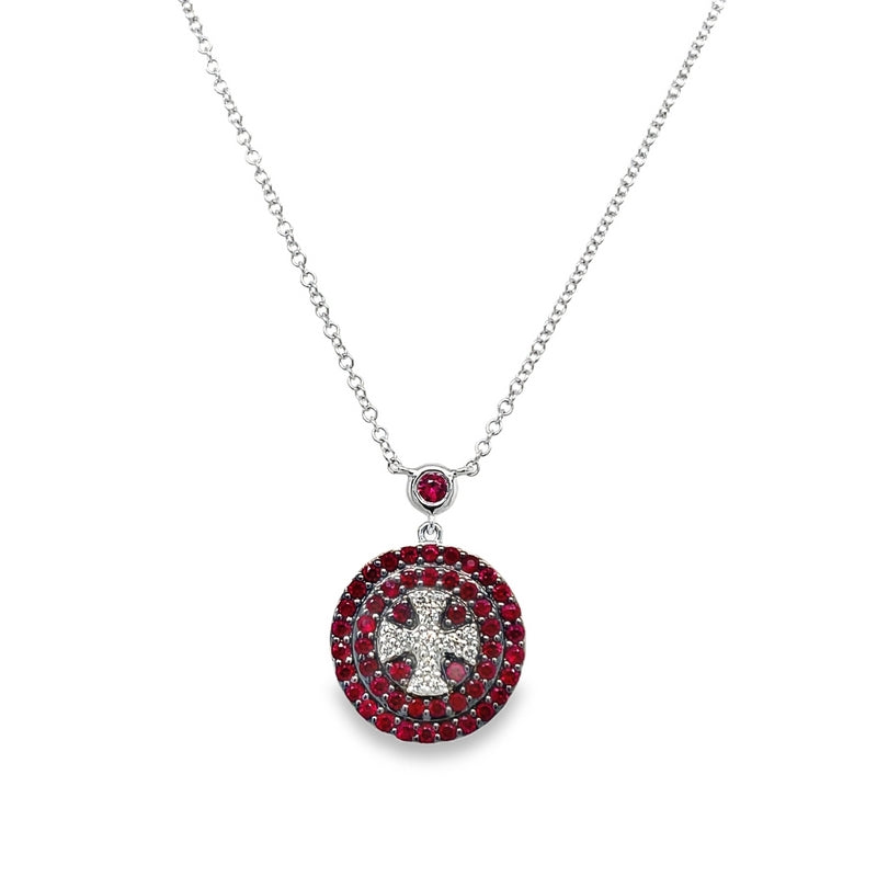 Jai's 14K White Gold Ruby & Diamond Cross Necklace