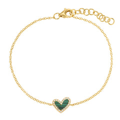 Jai's 14K Yellow Gold Malachite & Diamond Heart Bracelet