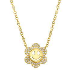 Jai's 14K Yellow Gold Diamond Floral Smiley Charm Necklace
