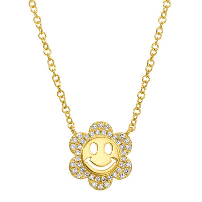Jai's 14K Yellow Gold Diamond Floral Smiley Charm Necklace