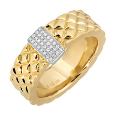 Jai's 14K Yellow Gold Thick Diamond Quilted Ring