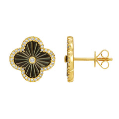 Jai's 14K Yellow Gold Black Mother-of-Pearl & Diamond Clover Studs
