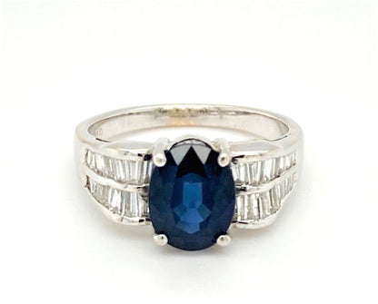 Jai's 18K White Gold Oval Sapphire & Baguette-cut Diamond Ring