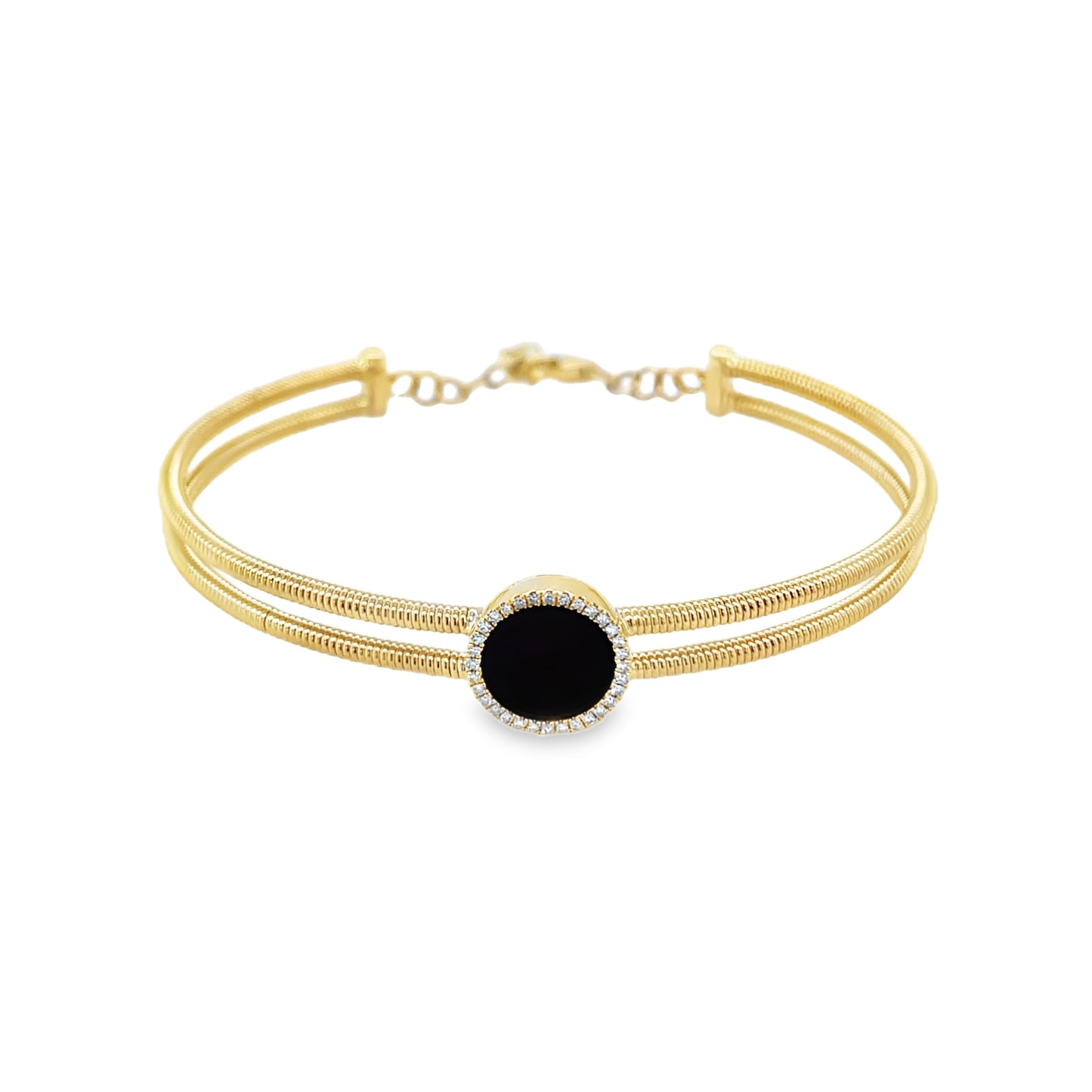 Jai's 14K Yellow Gold Onyx & Diamond Two-row Bangle