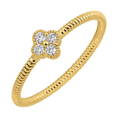 Jai's 14K Yellow Gold Diamond Clover Ridged Ring