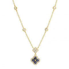 Jai's 14K Yellow Gold Sapphire & Diamond Clover Necklace