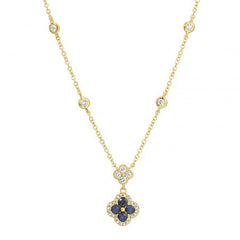 Jai's 14K Yellow Gold Sapphire & Diamond Clover Necklace