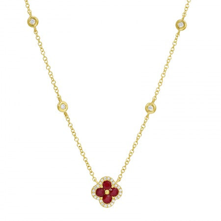 Jai's 14K Yellow Gold Ruby & Diamond Clover Necklace