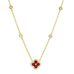 Jai's 14K Yellow Gold Ruby & Diamond Clover Necklace