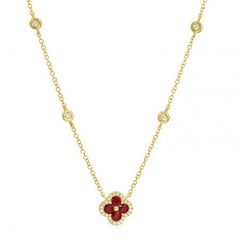 Jai's 14K Yellow Gold Ruby & Diamond Clover Necklace