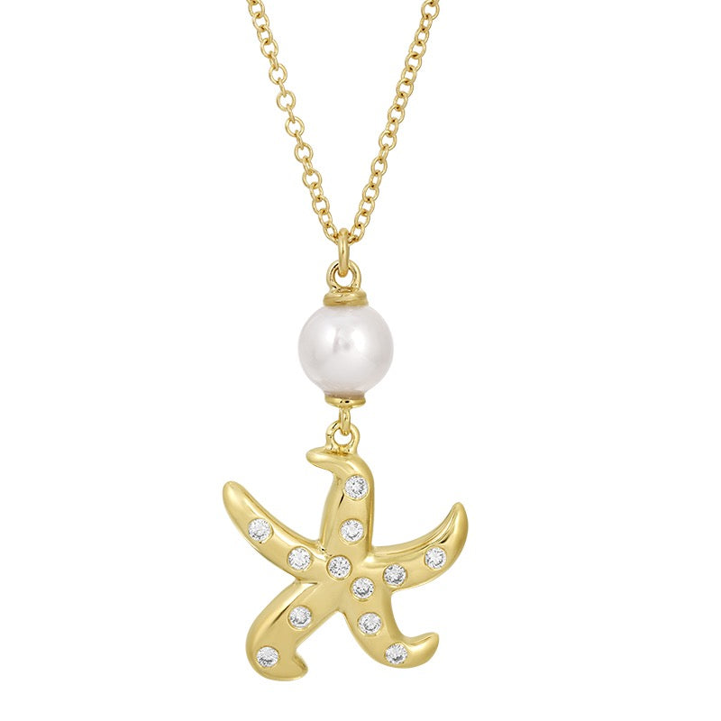 Jai's 14K Yellow Gold Pearl & Diamond Starfish Charm Necklace