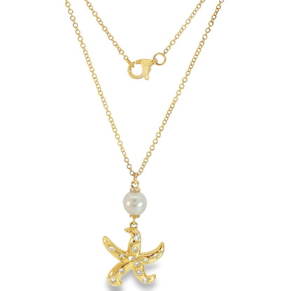 Jai's 14K Yellow Gold Pearl & Diamond Starfish Charm Necklace