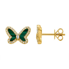 Jai's 14K Yellow Gold Malachite & Diamond Butterfly Studs