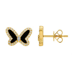 Jai's 14K Yellow Gold Black Onyx & Diamond Butterfly Studs