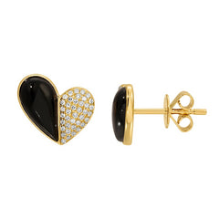 Jai's 14K Yellow Gold Black Onyx & Diamond Heart Studs