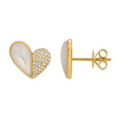 Jai's 14K Yellow Gold Mother-of-Pearl & Diamond Heart Studs