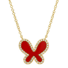 Jai's 14K Yellow Gold Carnelian & Diamond Butterfly Necklace