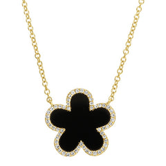 Jai's 14K Yellow Gold Black Onyx & Diamond Flower Necklace