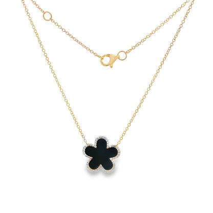 Jai's 14K Yellow Gold Diamond & Black Onyx Flower Necklace