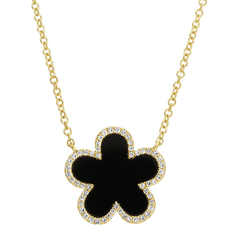 Jai's 14K Yellow Gold Diamond & Black Onyx Flower Necklace