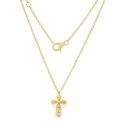 Jai's 14K Yellow Gold Solitaire Diamond Cross Necklace