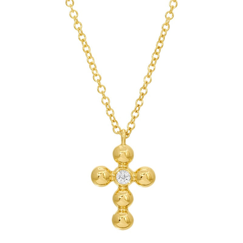 Jai's 14K Yellow Gold Solitaire Diamond Cross Necklace