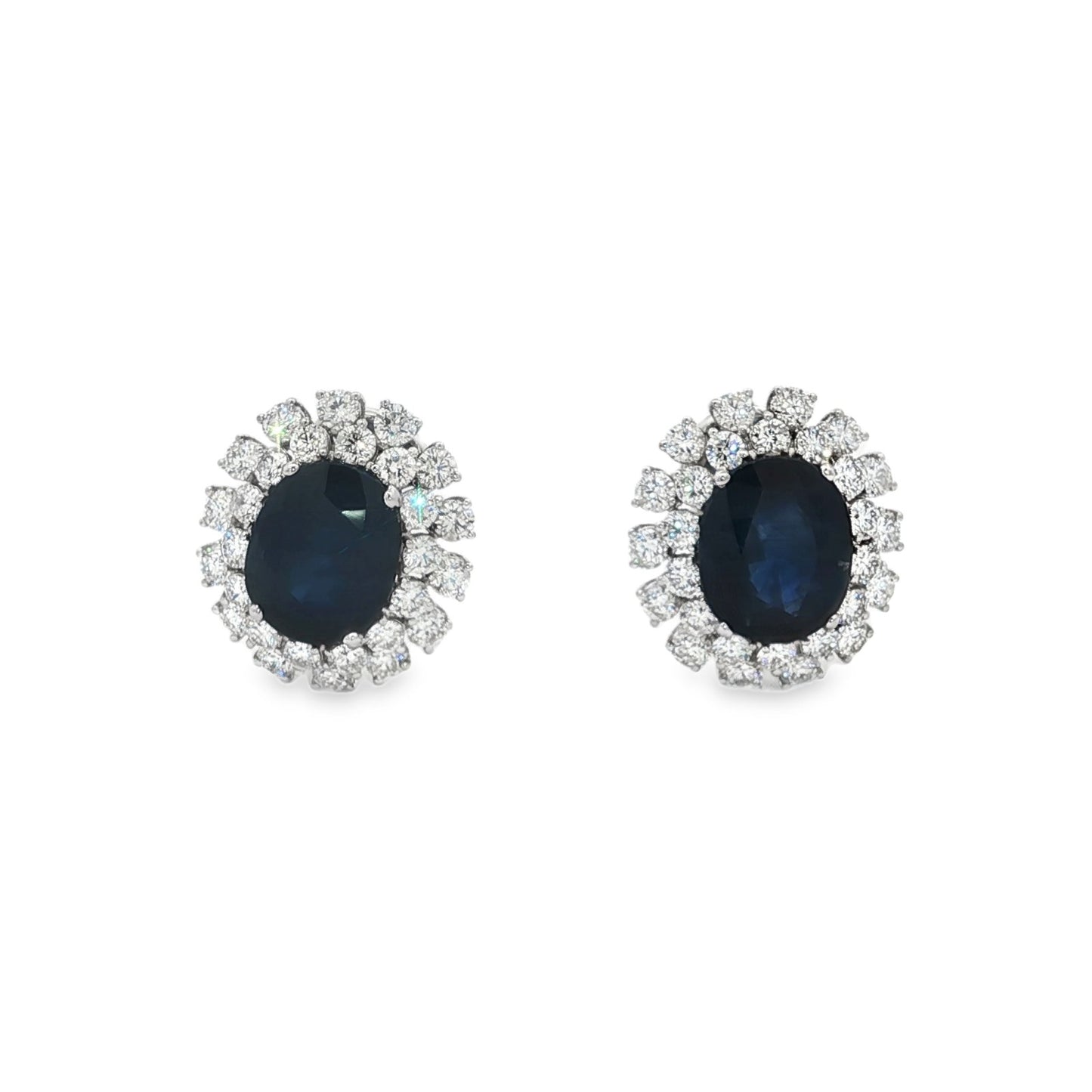 Jai's 18K White Gold Floral Oval Sapphire & Diamond Studs
