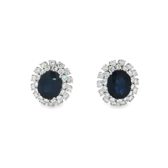 Jai's 18K White Gold Floral Oval Sapphire & Diamond Studs