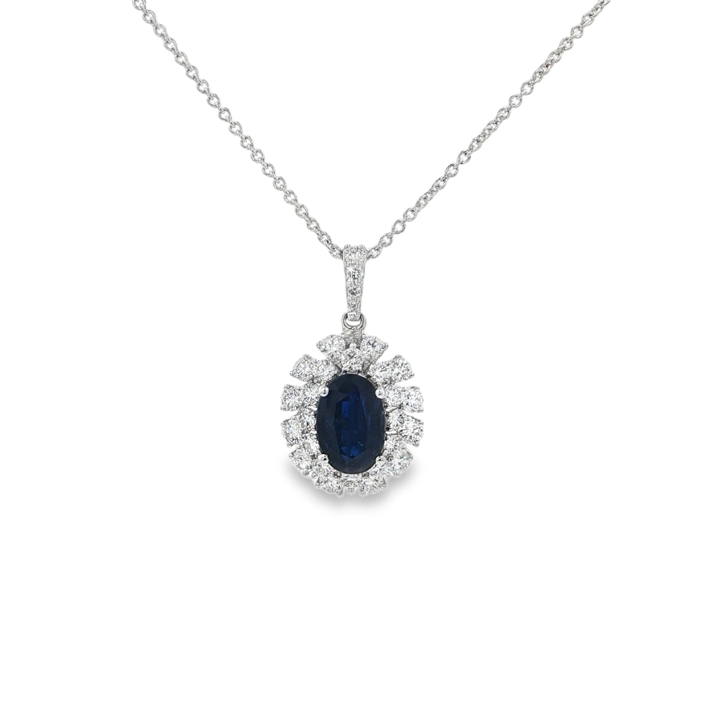 Jai's 18K White Gold Oval Sapphire & Diamond Necklace