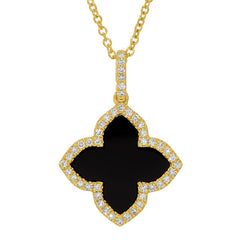 Jai's 14K Yellow Gold Black Onyx & Diamond Quatrefoil Necklace
