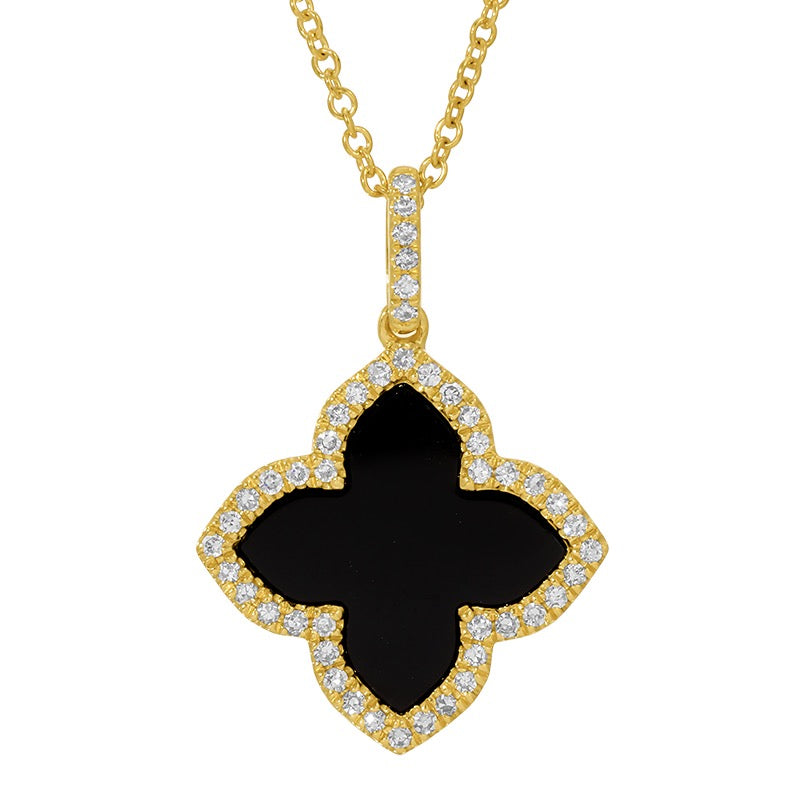 Jai's 14K Yellow Gold Diamond & Black Onyx Quatrefoil Necklace