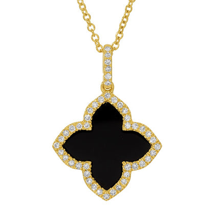 Jai's 14K Yellow Gold Diamond & Black Onyx Quatrefoil Necklace