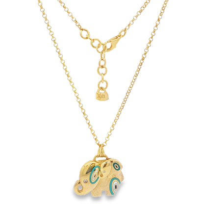Jai's 14K Yellow Gold Turquoise Elephant Necklace - 18"