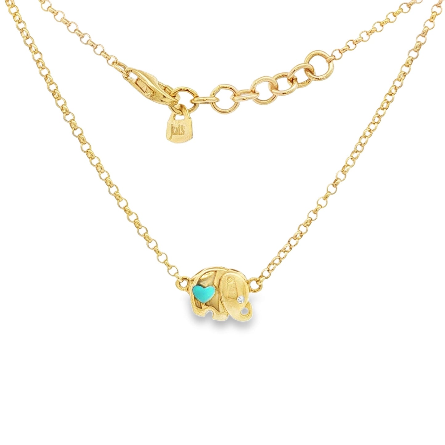 Jai's 14K Yellow Gold Petite Turquoise Elephant Necklace - 14"