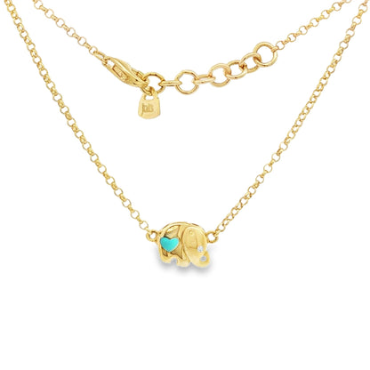Jai's 14K Yellow Gold Petite Turquoise Elephant Necklace - 14"