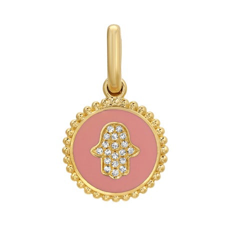 Jai's 14K Yellow Gold Pink-accented Diamond Hamsa Hand Pendant